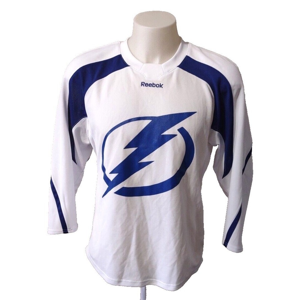 Reebok Tampa Bay Lightning Jersey Mens L White Blue Logo NHL Hockey Sportswear L